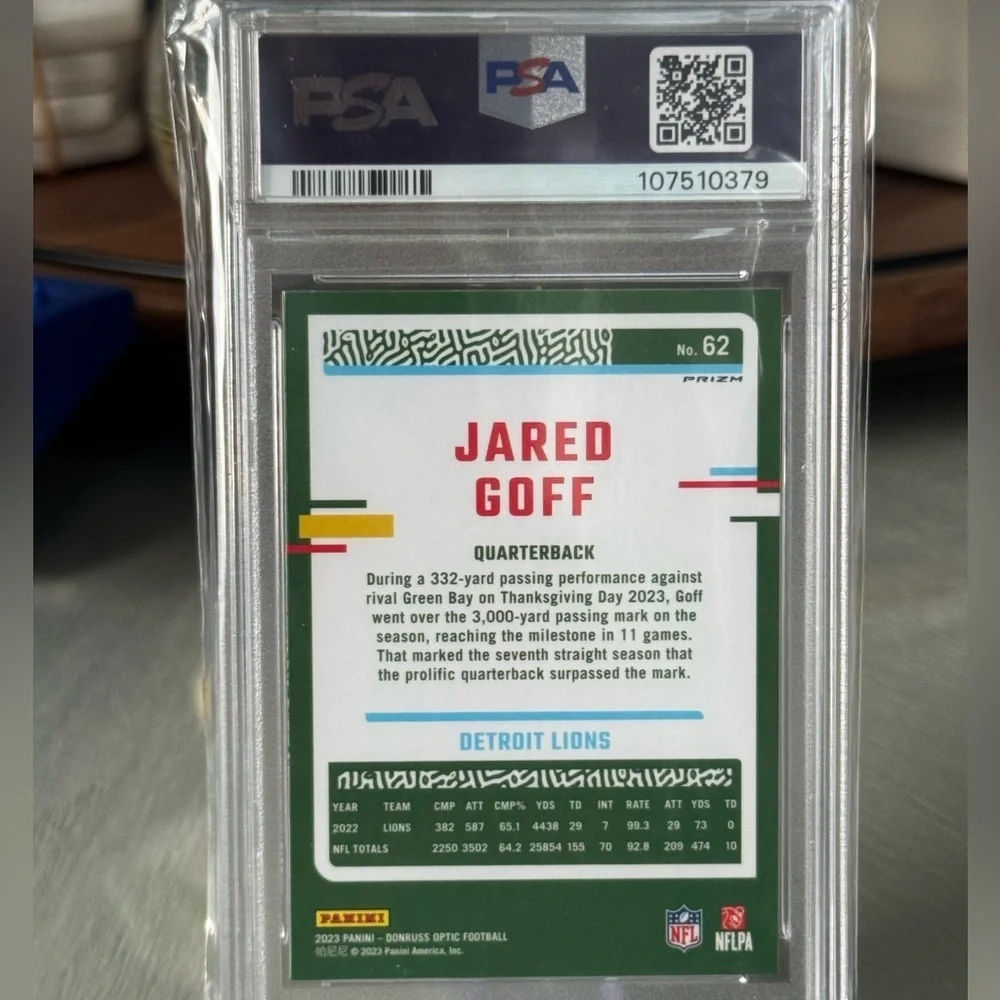 2023 Panini Donruss Optic Jared Goff Stars Prizm PSA 9 - Picture 2 of 2